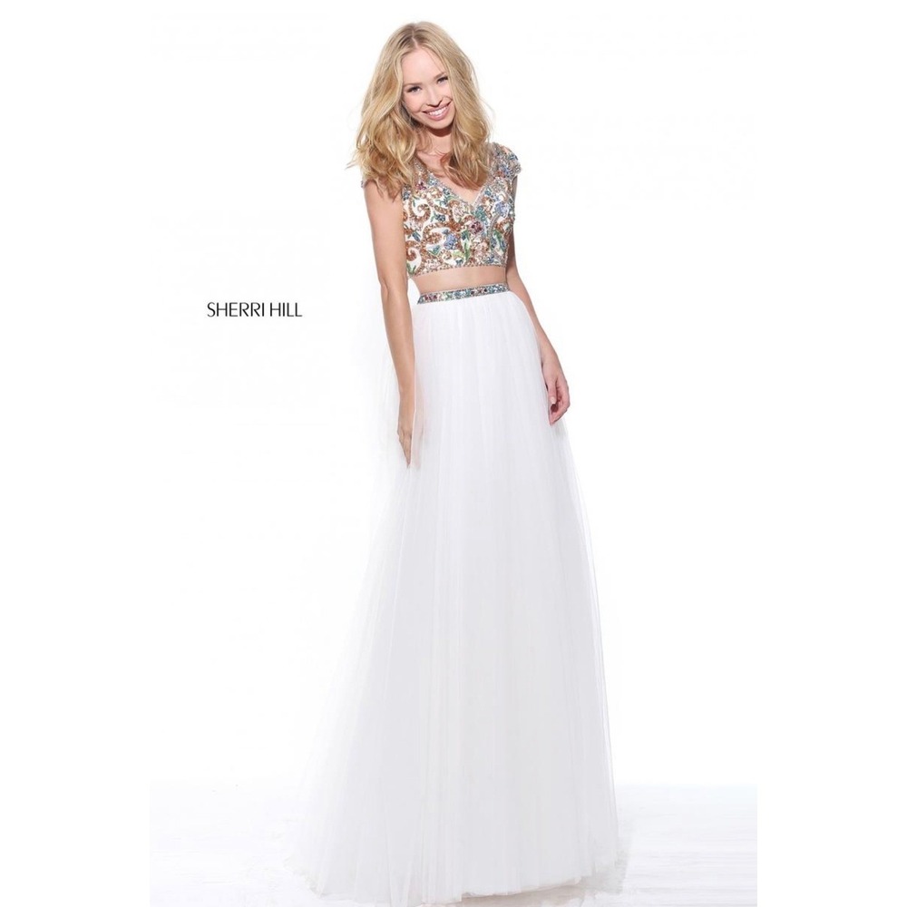 Sherri Hill 51166 Ivory Beaded‎ Two Piece Tulle Gown Size 6 NWT